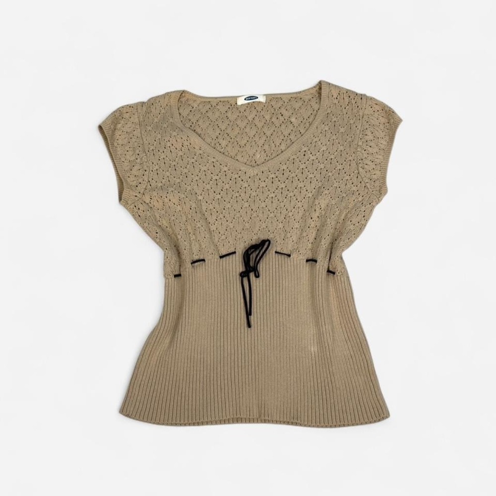 Vintage y2k Old Navy tan knit short sleeve milkmaid style top
